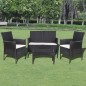 4 pcs conjunto lounge de jardim c/ almofadões vime PE preto