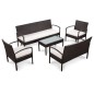 5 pcs conjunto lounge jardim c/ almofadões vime PE castanho