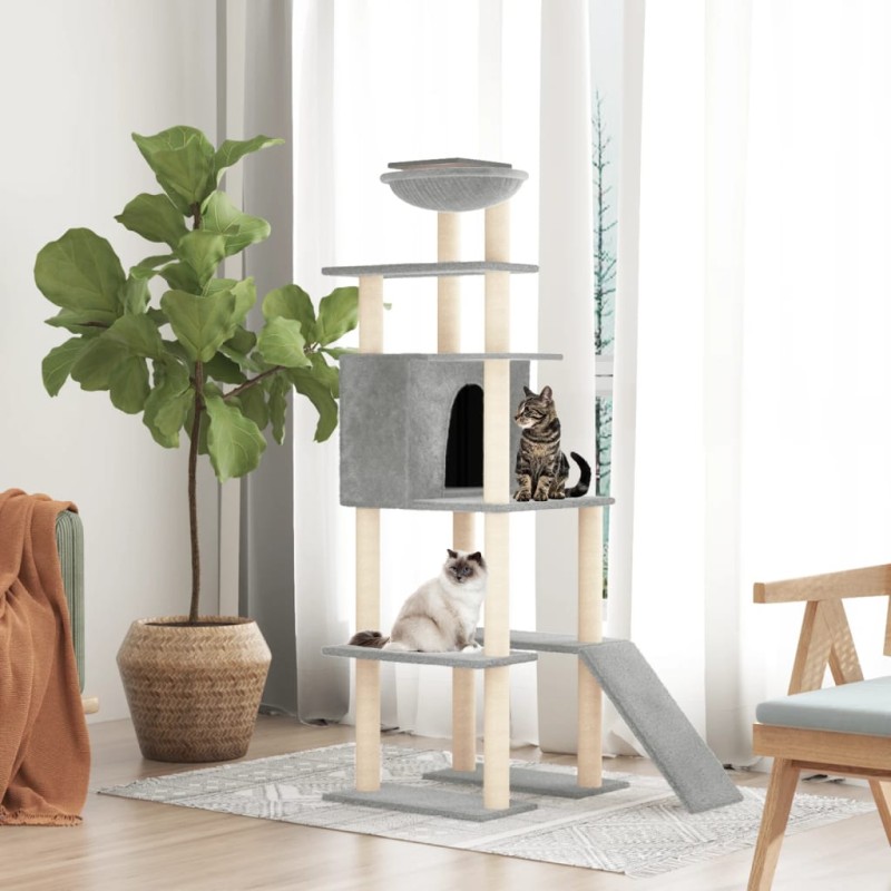 Árvore p/ gatos c/ postes arranhadores sisal 166 cm cinza-claro-Móveis para gatos-Home Retail