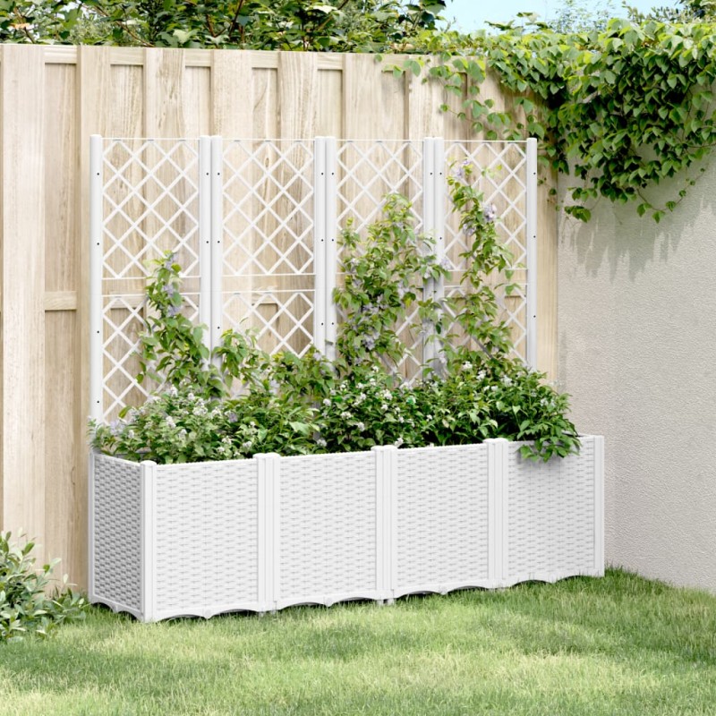 Vaso/floreira de jardim c/ treliça 160x40x140 cm PP branco-Vasos e floreiras-Home Retail