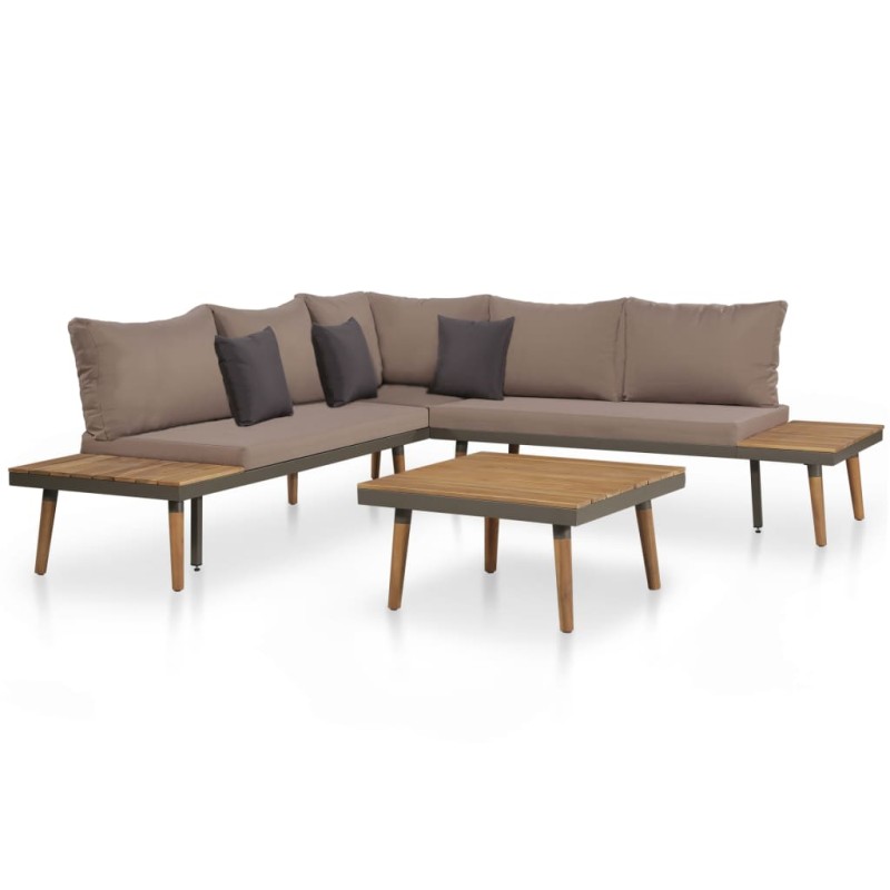 4 pcs conj. lounge jardim c/ almofadões acácia maciça castanho-Conjuntos de jardim-Home Retail