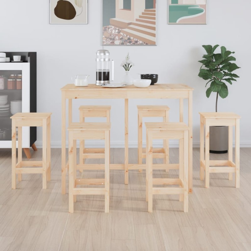 7 pcs conjunto de bar pinho maciço-Conjuntos de móveis para cozinha e sala de jantar-Home Retail