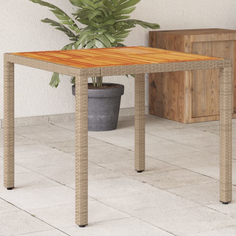 Mesa de jardim 90x90x75 cm vime PE e madeira de acácia bege-Mesas de jardim-Home Retail