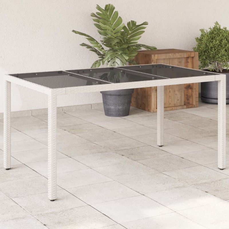 Mesa de jardim com tampo de vidro 150x90x75 cm vime PE branco-Mesas de jardim-Home Retail