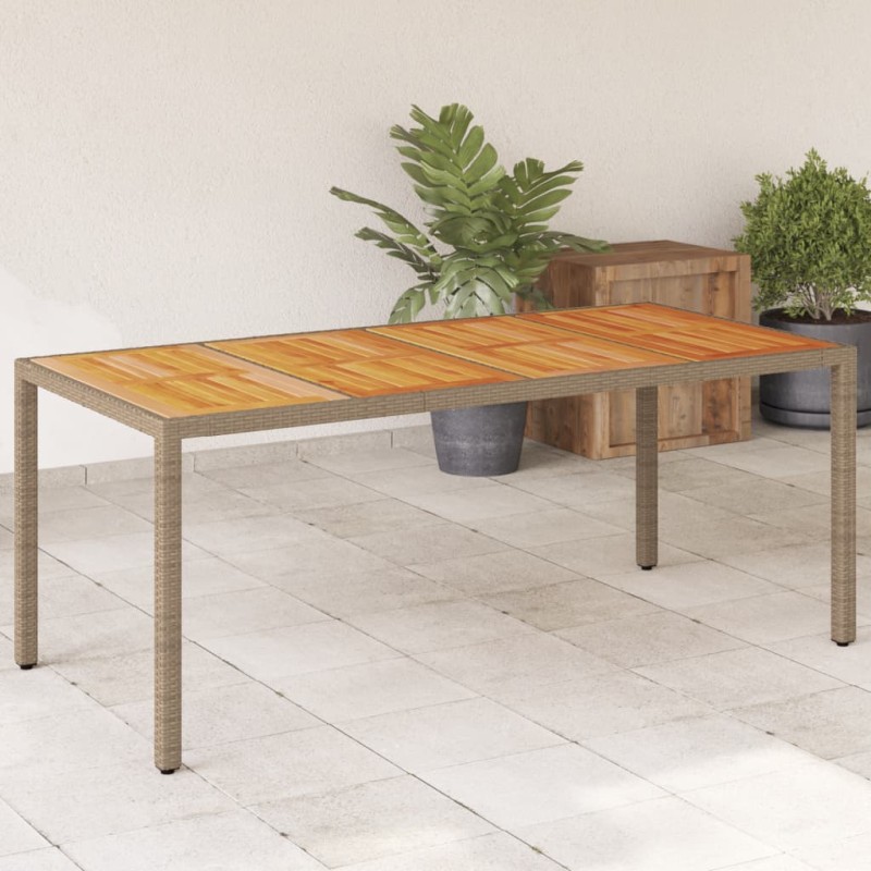 Mesa de jardim 190x90x75 cm vime PE e madeira de maciça bege-Mesas de jardim-Home Retail