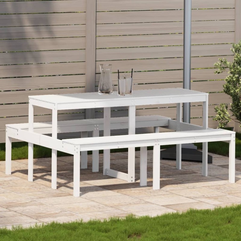 Mesa de piquenique 160x134x75 cm madeira de pinho maciça branco-Mesas de jardim-Home Retail