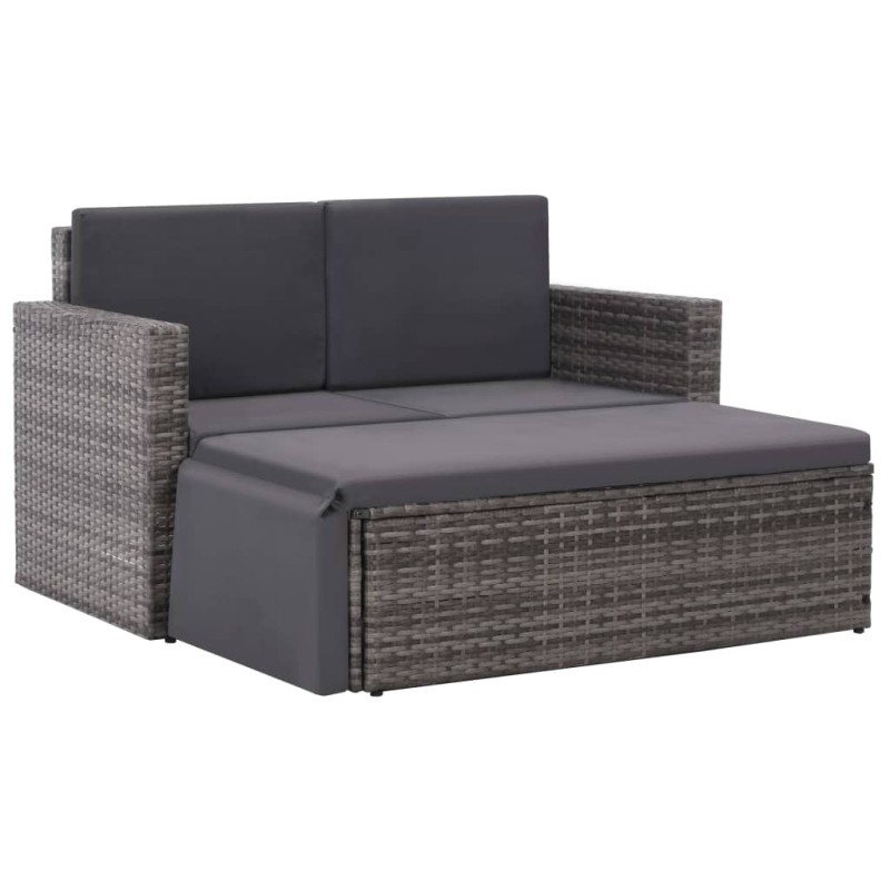 2 pcs conjunto lounge de jardim c/ almofadões vime PE cinzento-Conjuntos de jardim-Home Retail