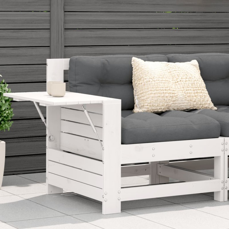 Sofá de jardim c/ apoio braços/mesa apoio pinho maciço branco-Sofás para exterior-Home Retail