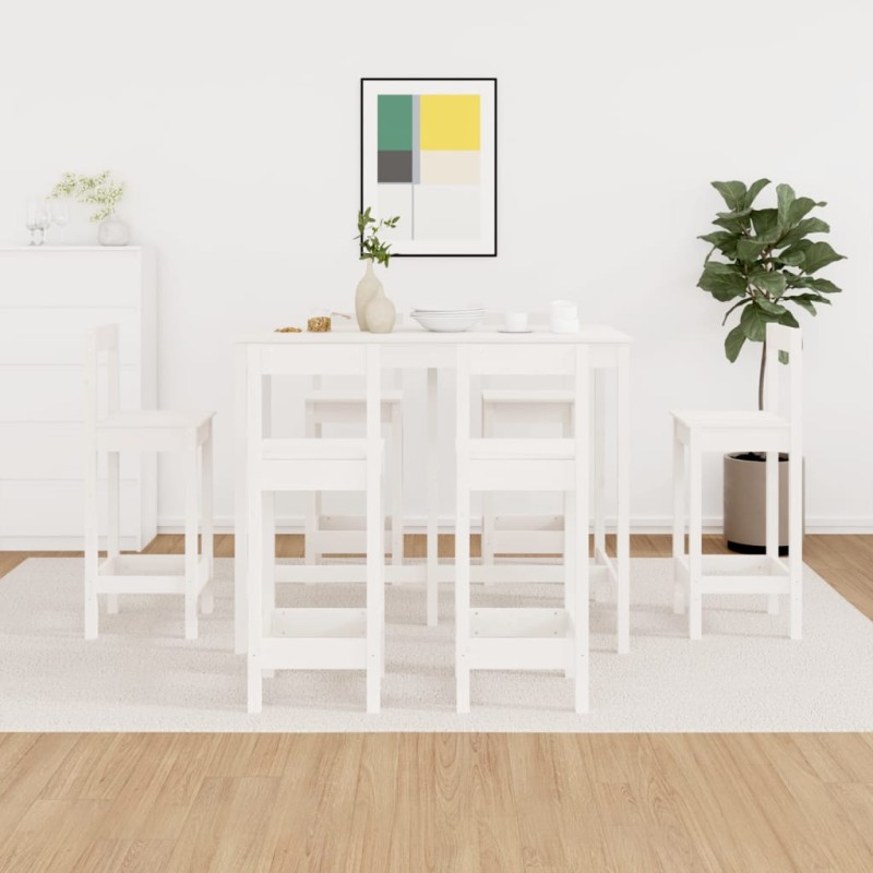 7 pcs conjunto de bar pinho maciço branco-Conjuntos de móveis para cozinha e sala de jantar-Home Retail