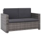 2 pcs conjunto lounge de jardim c/ almofadões vime PE cinzento