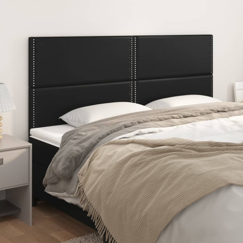 Cabeceira de cama 4 pcs couro artificial 100x5x78/88 cm preto-Cabeceiras e estribos de camas-Home Retail