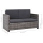 2 pcs conjunto lounge de jardim c/ almofadões vime PE cinzento