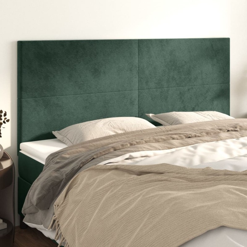 Cabeceira de cama 4 pcs veludo 90x5x78/88 cm verde-escuro-Cabeceiras e estribos de camas-Home Retail