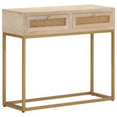 Mesa consola 90x30x76 cm madeira de mangueira maciça e ferro