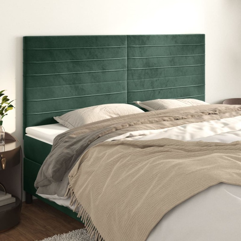 Cabeceira de cama 4 pcs veludo 100x5x78/88 cm verde-escuro-Cabeceiras e estribos de camas-Home Retail