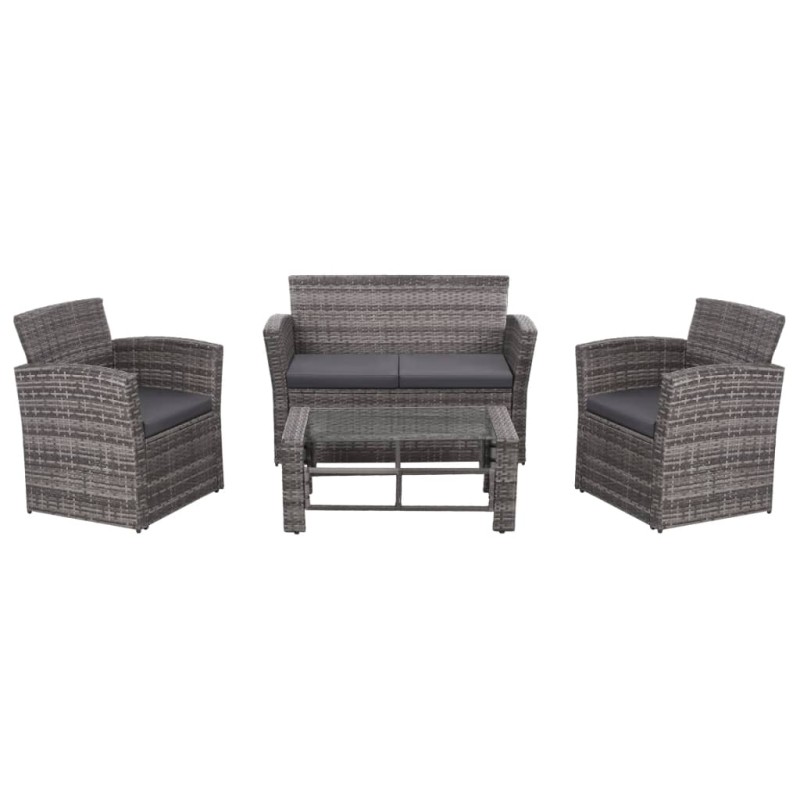 4 pcs conjunto lounge de jardim c/ almofadões vime PE cinzento-Conjuntos de jardim-Home Retail