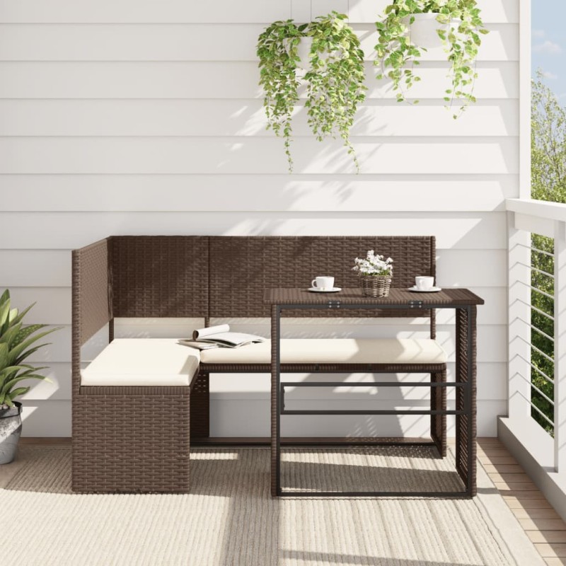 Sofá de jardim forma de L c/ mesa e almofadões vime PE castanho-Sofás para exterior-Home Retail