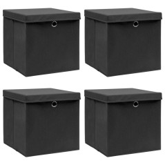 Caixas de arrumação com tampas 4 pcs 32x32x32 cm tecido preto