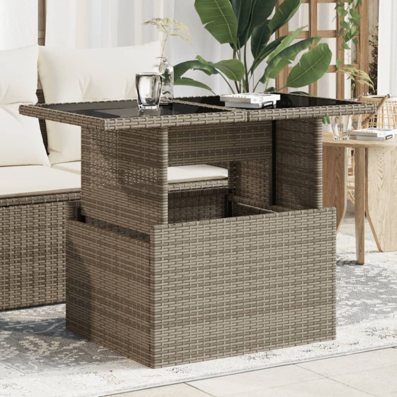 Mesa de jardim com tampo de vidro 100x55x73 cm vime PE cinza-Mesas de jardim-Home Retail