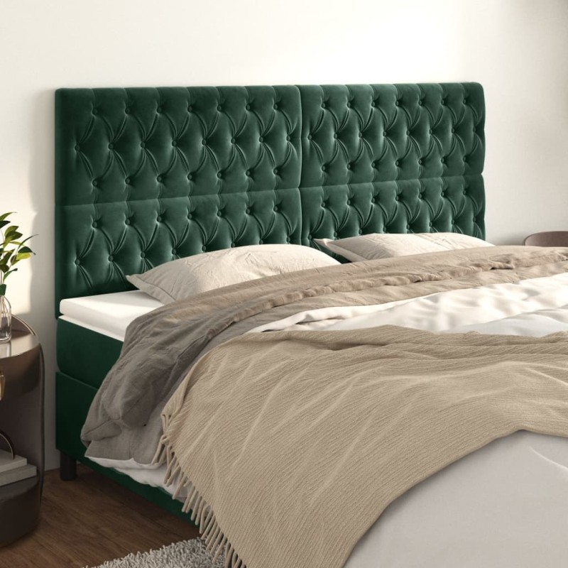 Cabeceira de cama 4 pcs veludo 100x7x78/88 cm verde-escuro-Cabeceiras e estribos de camas-Home Retail