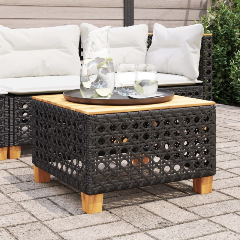 Mesa de jardim 55x55x36 cm vime PE e madeira de acácia preto-Mesas de jardim-Home Retail