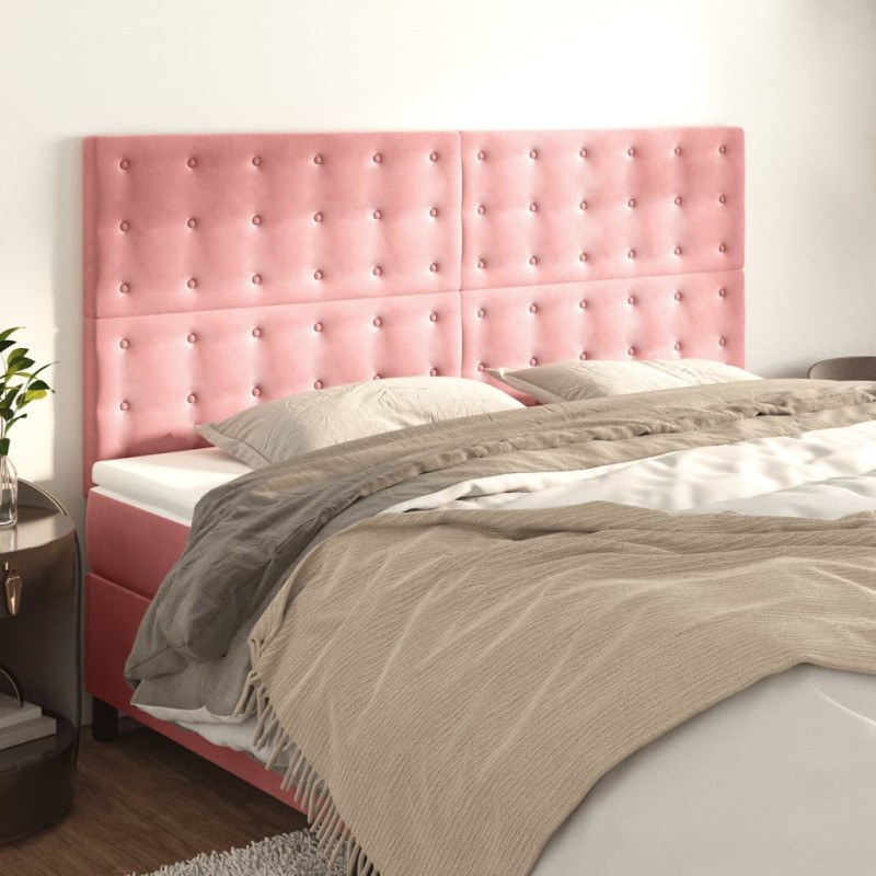 Cabeceira de cama 4 pcs veludo 90x5x78/88 cm rosa-Cabeceiras e estribos de camas-Home Retail