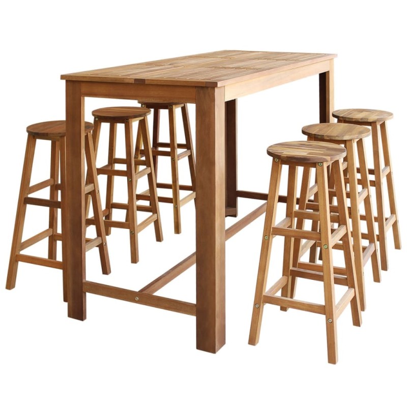 Conjunto mesa e bancos de bar 7 pcs madeira de acácia maciça-Conjuntos de móveis para cozinha e sala de jantar-Home Retail