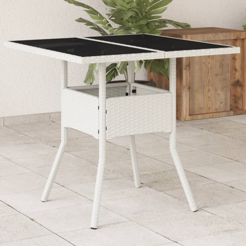 Mesa de jardim com tampo de vidro 80x80x75 cm vime PE branco-Mesas de jardim-Home Retail