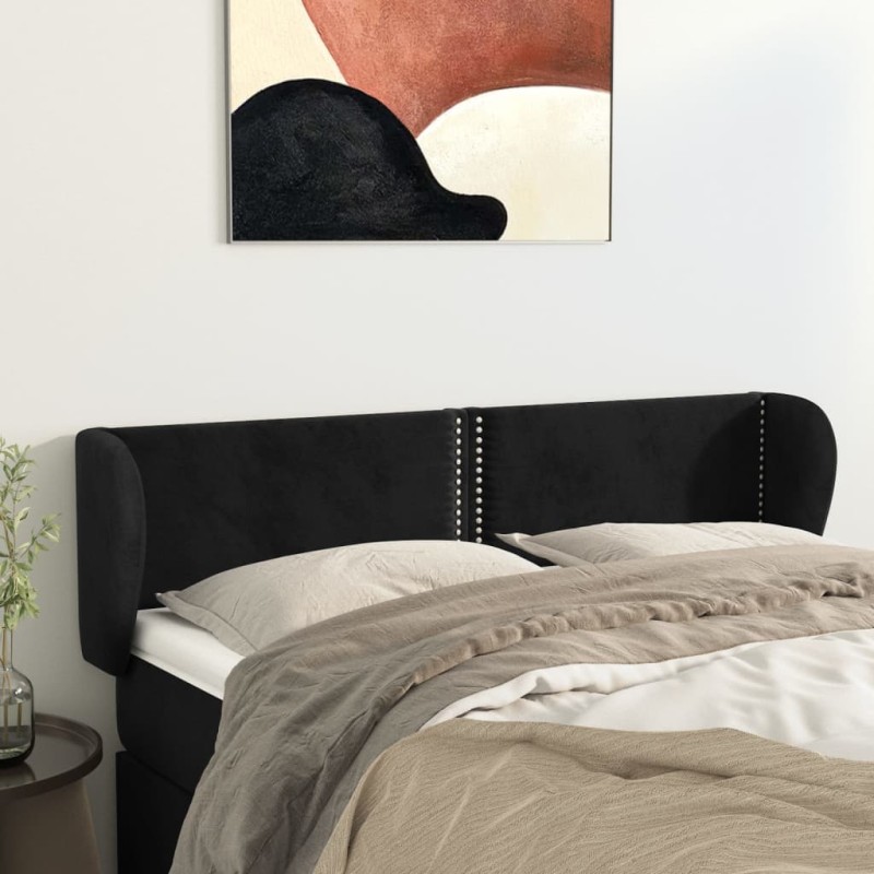 Cabeceira de cama c/ abas veludo 147x23x78/88 cm preto-Cabeceiras e estribos de camas-Home Retail