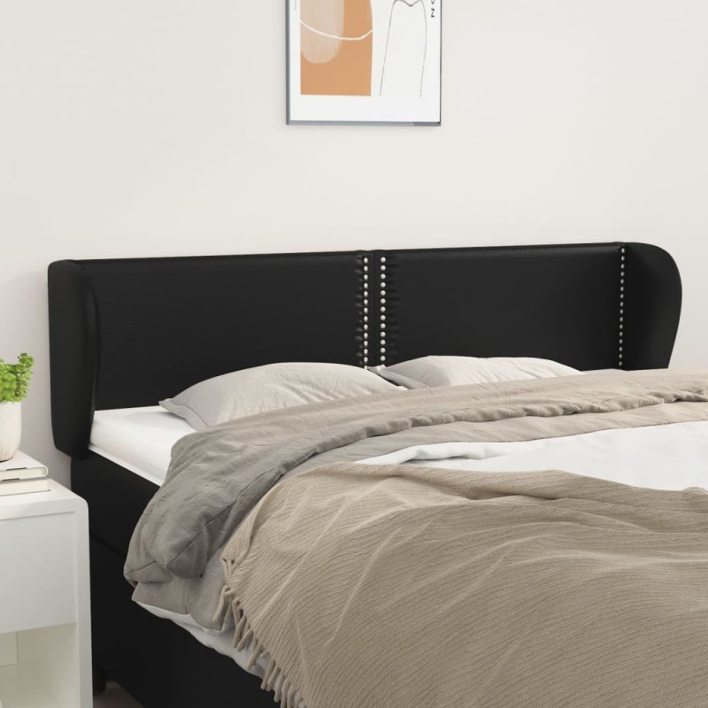 Cabeceira cama abas couro artificial 147x23x78/88 cm preto-Cabeceiras e estribos de camas-Home Retail