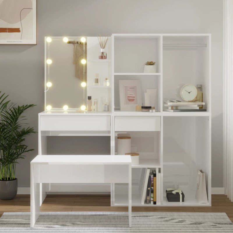 Conjunto toucador com LED madeira processada branco brilhante-Conjuntos de móveis para quarto-Home Retail