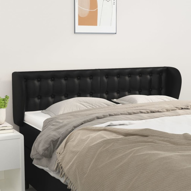 Cabeceira cama abas couro artificial 147x23x78/88 cm preto-Cabeceiras e estribos de camas-Home Retail