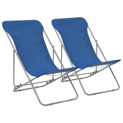 Cadeiras de praia dobráveis 2 pcs aço e tecido oxford azul