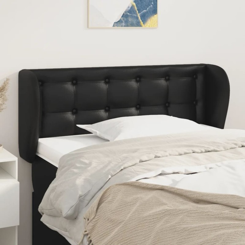 Cabeceira de cama c/ abas couro artificial 93x23x78/88 cm preto-Cabeceiras e estribos de camas-Home Retail