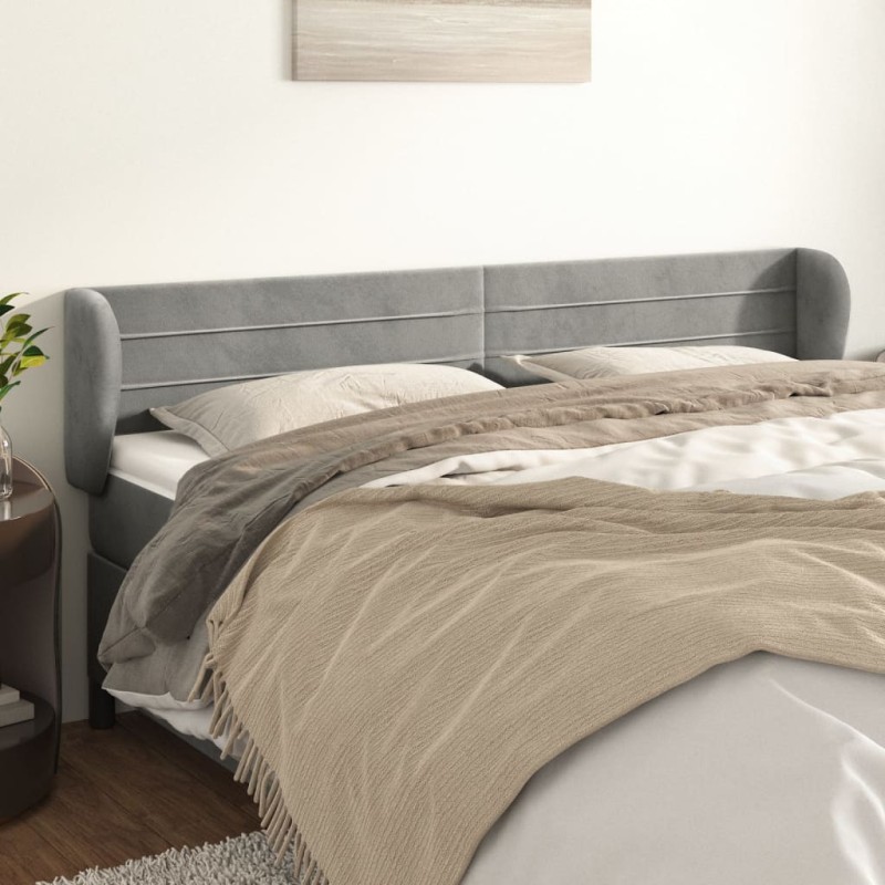 Cabeceira de cama c/ abas veludo 203x23x78/88 cm cinzento-claro-Cabeceiras e estribos de camas-Home Retail