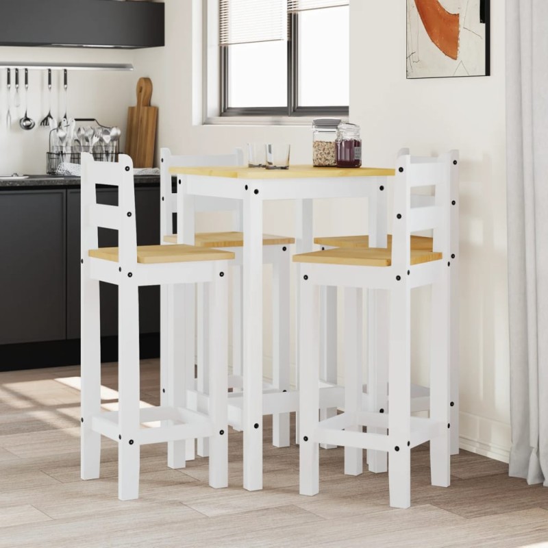 5 pcs conjunto de bar pinho maciço branco-Conjuntos de móveis para cozinha e sala de jantar-Home Retail