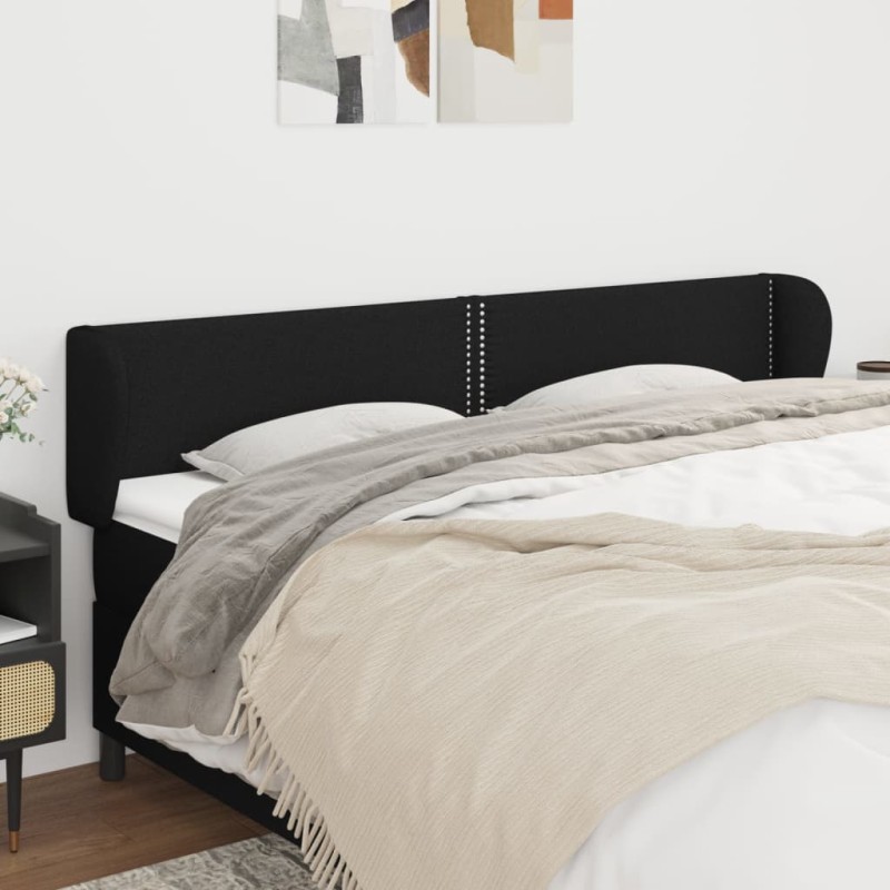 Cabeceira de cama c/ abas tecido 203x23x78/88 cm preto-Cabeceiras e estribos de camas-Home Retail