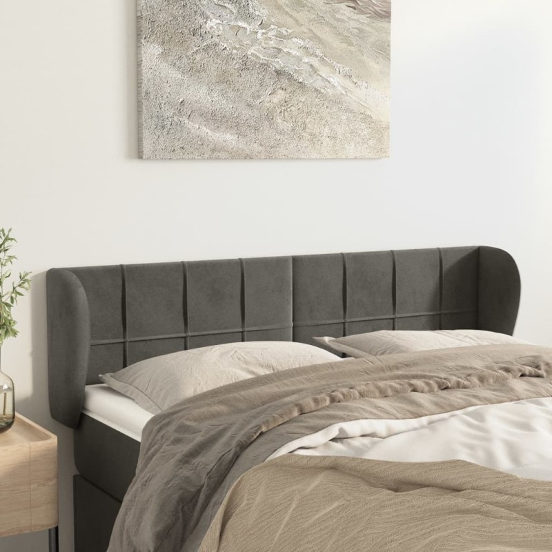 Cabeceira de cama c/ abas veludo 147x23x78/88cm cinzento-escuro-Cabeceiras e estribos de camas-Home Retail