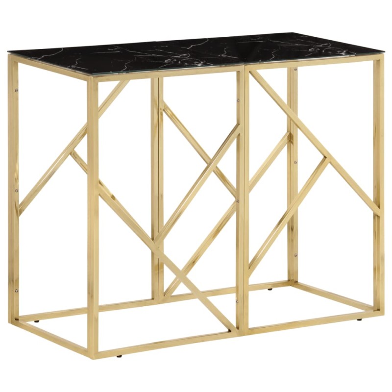 Mesa consola aço inoxidável e vidro temperado dourado-Mesas de apoio-Home Retail