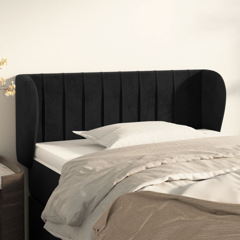 Cabeceira de cama c/ abas veludo 83x23x78/88 cm preto-Cabeceiras e estribos de camas-Home Retail