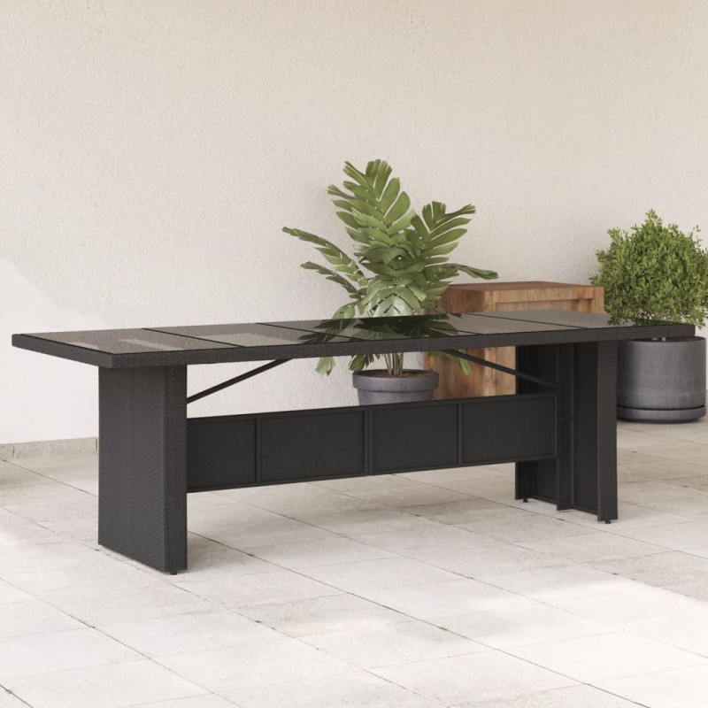 Mesa de jardim com tampo de vidro 240x90x75 cm vime PE preto-Mesas de jardim-Home Retail