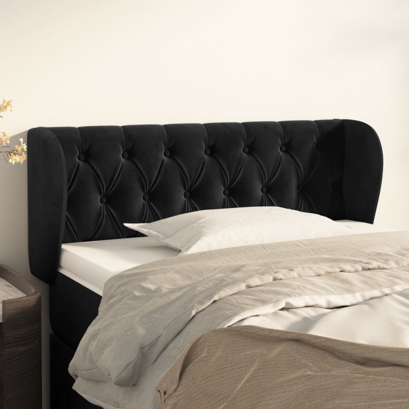 Cabeceira de cama c/ abas veludo 93x23x78/88 cm preto-Cabeceiras e estribos de camas-Home Retail