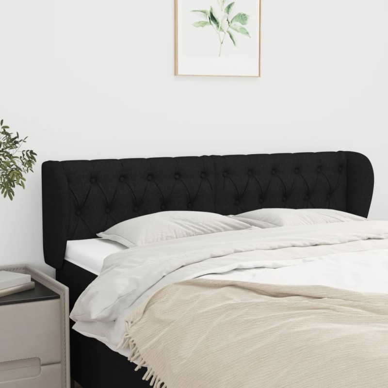 Cabeceira de cama c/ abas tecido 147x23x78/88 cm preto-Cabeceiras e estribos de camas-Home Retail