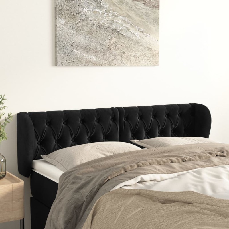 Cabeceira de cama c/ abas veludo 147x23x78/88 cm preto-Cabeceiras e estribos de camas-Home Retail