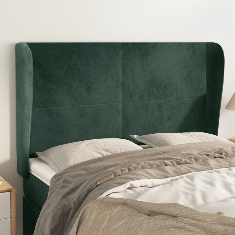 Cabeceira cama c/ abas veludo 147x23x118/128 cm verde-escuro-Cabeceiras e estribos de camas-Home Retail