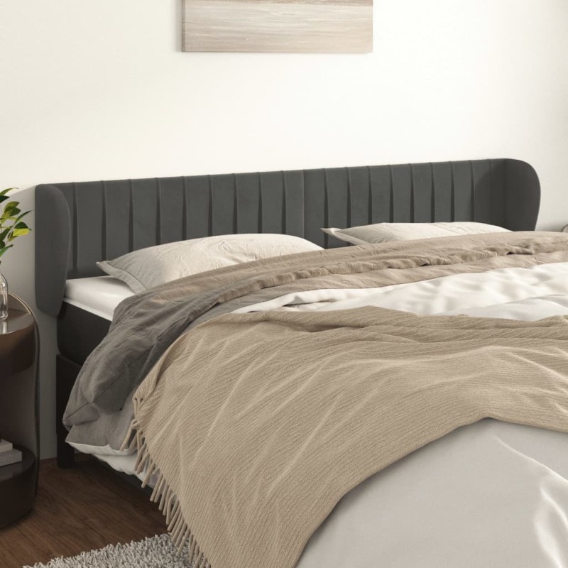 Cabeceira de cama c/ abas veludo 203x23x78/88cm cinzento-escuro-Cabeceiras e estribos de camas-Home Retail