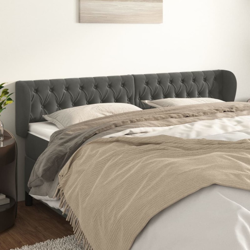 Cabeceira de cama c/ abas veludo 203x23x78/88cm cinzento-escuro-Cabeceiras e estribos de camas-Home Retail