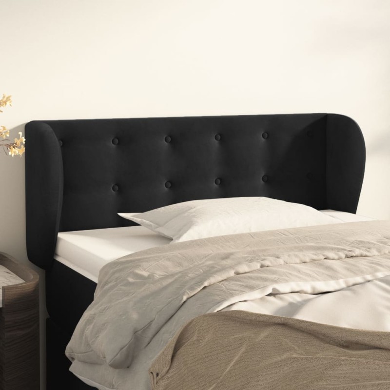 Cabeceira de cama c/ abas veludo 103x23x78/88 cm preto-Cabeceiras e estribos de camas-Home Retail