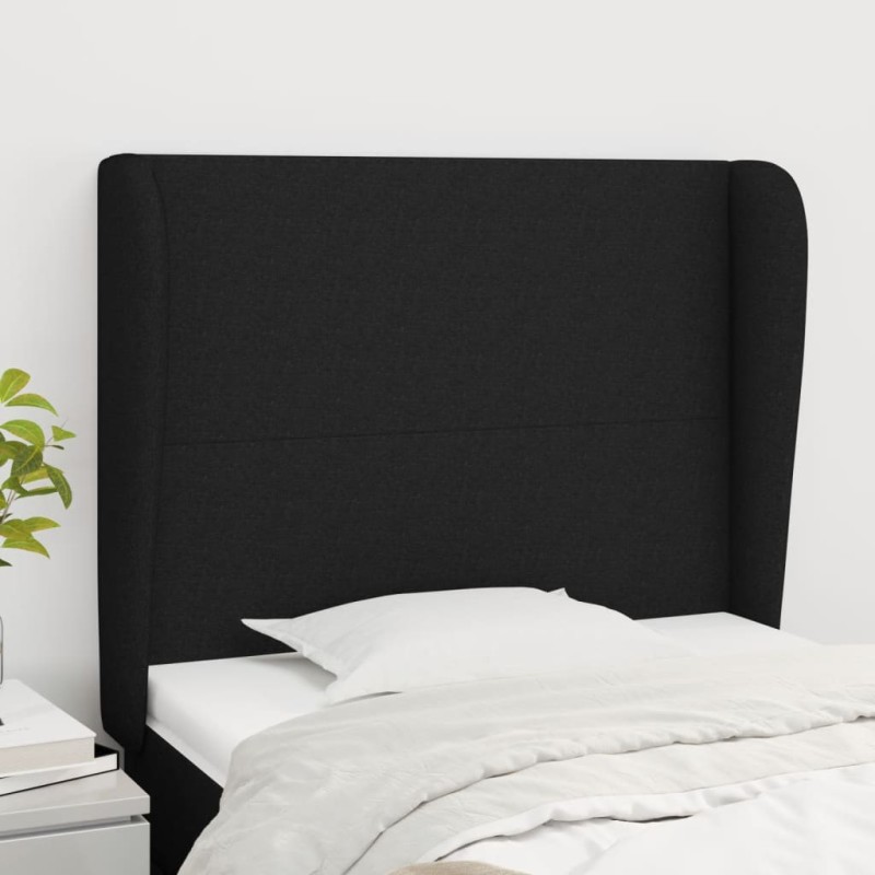 Cabeceira de cama c/ abas tecido 93x23x118/128 cm preto-Cabeceiras e estribos de camas-Home Retail