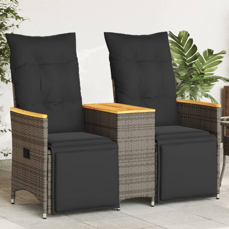 Sofá de jardim reclinável 2 lugares com mesa vime PE cinzento-Sofás para exterior-Home Retail